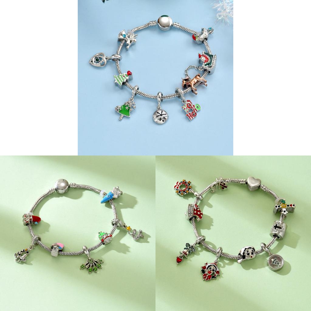 Christmas Jewelry Bracelet With Snowflake And Santa Elements For Women And Men