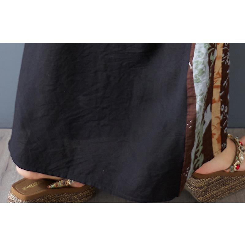 DIMANAF 2025 Plus Size Summer Women Long Dress Oversized Vintage Basic Pocket V-Neck Casual Printing Loose Dress