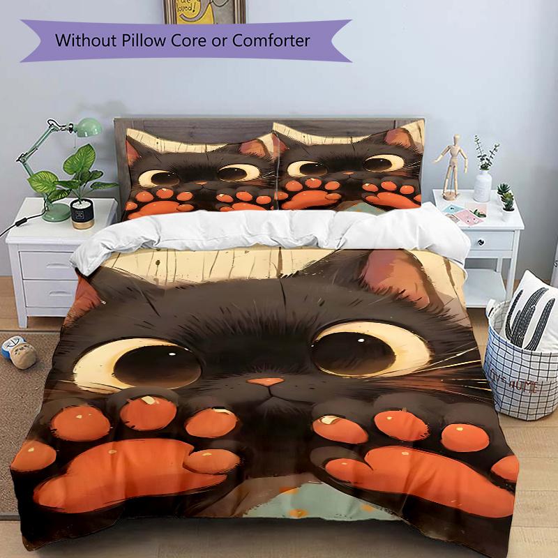 3pcs Anime Cat Comforter Set with One Quilt Cover and Two Pillowcases (No Core), Home Decor, Festival Gift, Polyester Fabric, Anime Cartoon Design