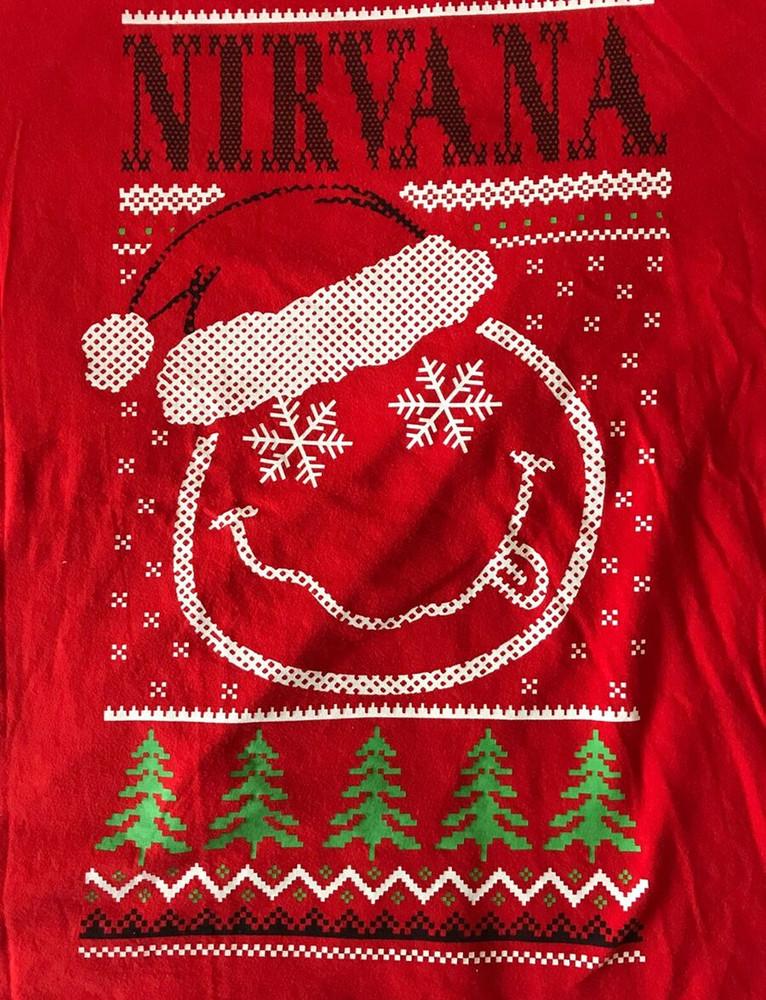 Футболка Nirvana Band с уродливым рождественским принтом Красная Все размеры Унисекс РОЖДЕСТВЕНСКИЙ ПОДАРОК JJ4835 Унисекс Футболка XXXXL
