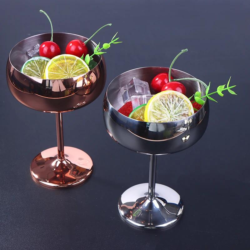 304 Stainless Steel Goblet Cocktail Glass Unbreakable Red Wine Cup Flute Cup Bar Martini Cup Metal Tall Champagne Glass