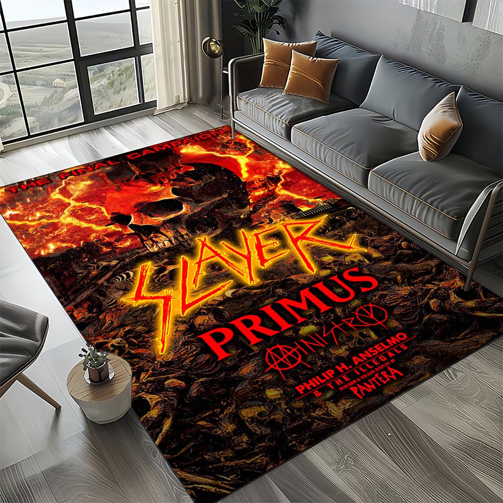 Tapete de Chão 3D Retro Band Slayer Heavy Metal Rock Sinal para Sala de Estar Quarto Casa Decoração de Sofá, Tapete Antiderrapante para Brincar de Criança