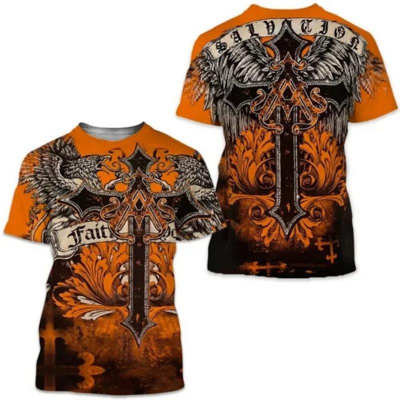 Retro and Old 3D Digital Printing Men's Loose Casual Short-sleeved Crew Neck T-shirt