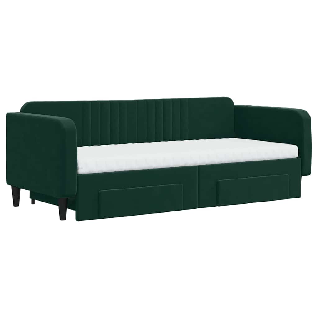 Extendable Daybed with Drawers Dark Green 90x200 Cm Velvet