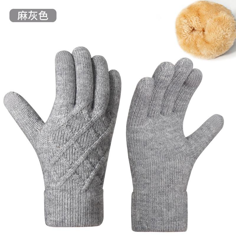 Women's Autumn and Winter Knitted Gloves Double-layer Velvet Thickened Thermal Gloves Simple Jacquard Touch Screen Gloves