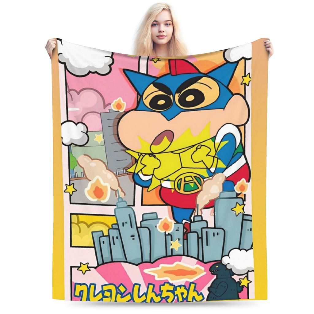 Crayon Shin chan Knitted Blanket Cartoon Flannel Throw Blankets Summer Air Conditioning Personalised Soft Warm Bedspread