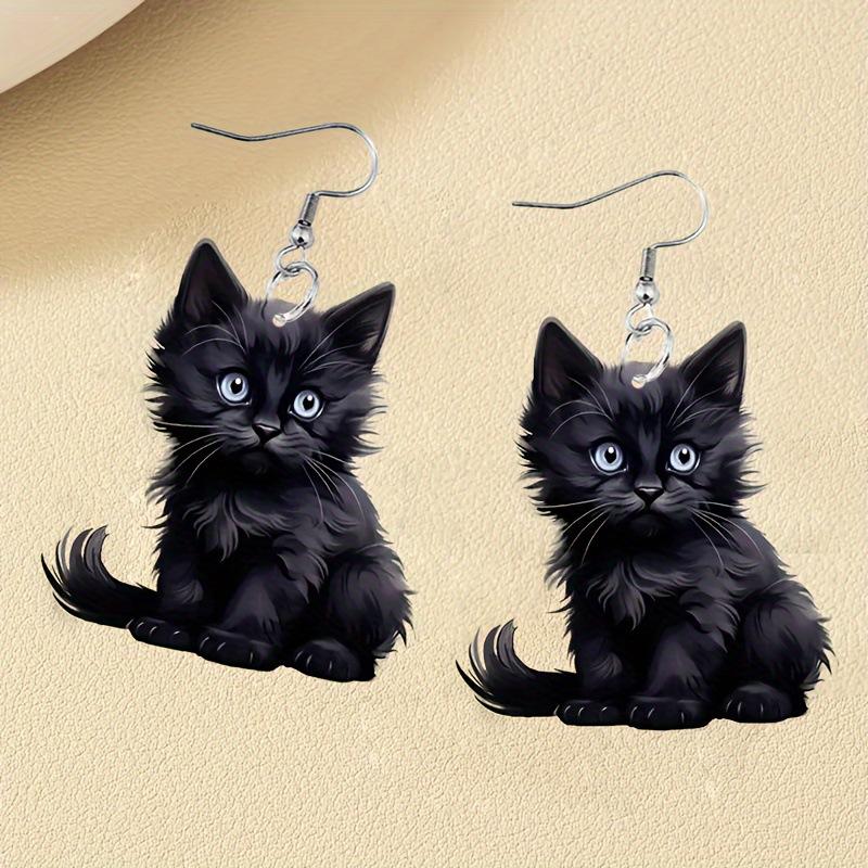 

Whimsica Black Cat Dangle Earrings for Women Acrylic Niche Cute Cat Jewelry Accessories серебряный