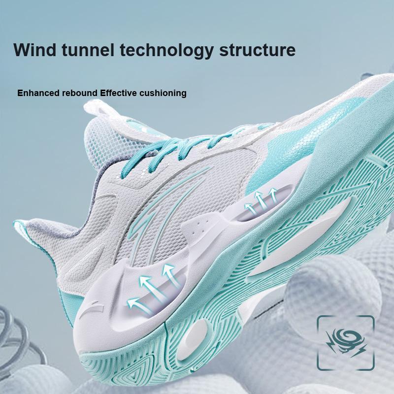 Anta Kids Wind Tunnel Simple Sports Shock Absorbing Wear Resistant Low Top Basketball Shoes Kids Sneaker White Blue A312421104-1