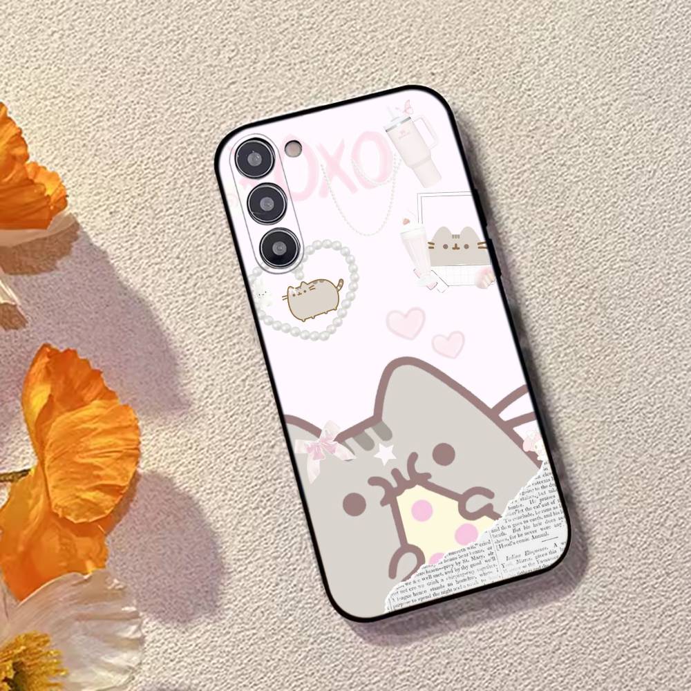Cute Cat Rainbow Pusheens Phone Case Black Silicone Soft For Samsung Galaxy A73,A72,A71,A70,A53,A52,A51