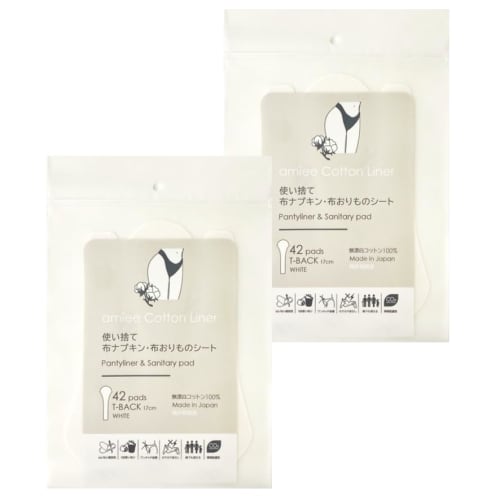 

Amy T-Back Liner, Cotton Panty Pads with Tape, Made in Japan, 100% Cotton, Disposable Cloth Pads (White (Unbleached Cotton), 84 Count)