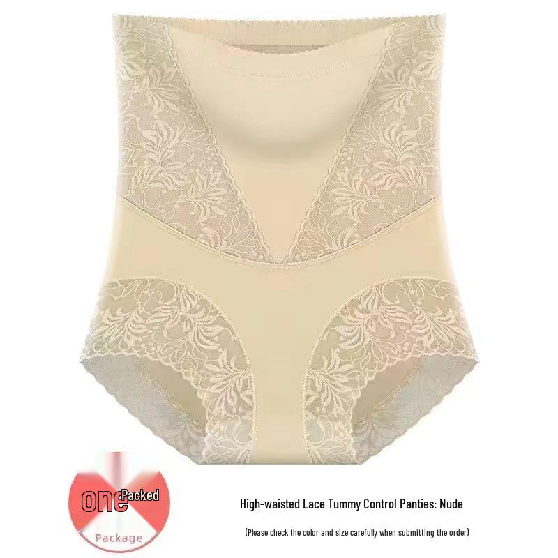

Весенне-летние трусики с кружевной отделкой, формирующие фигуру, с высокой талией - Контроль живота и подтяжка бедер XL (65-80 kg) телесный