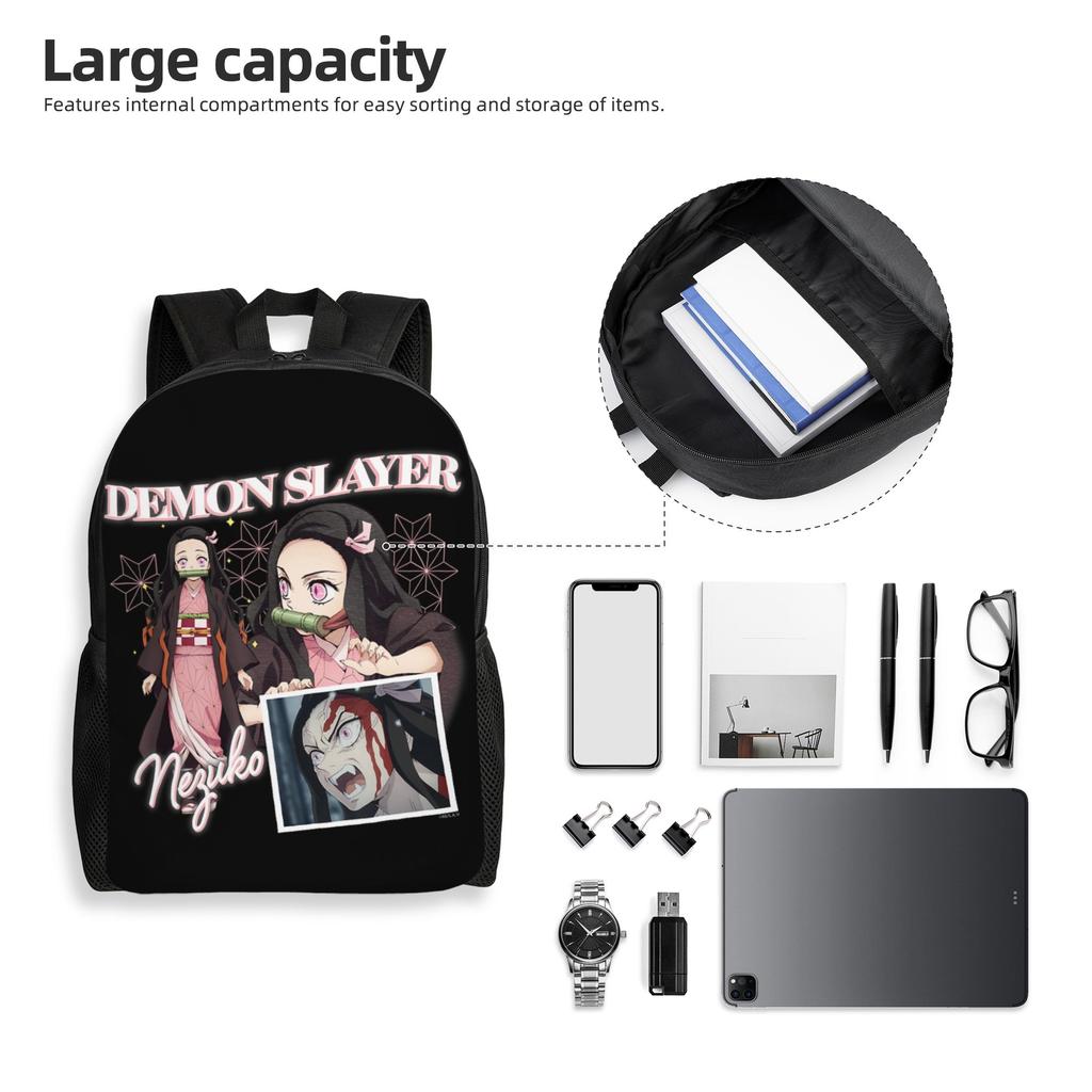 Demon Slayer Backpacks Kimetsu No Yaiba Nezuko Awakened Demon Daypack  Mochila Office Work Retro Washable Rucksack