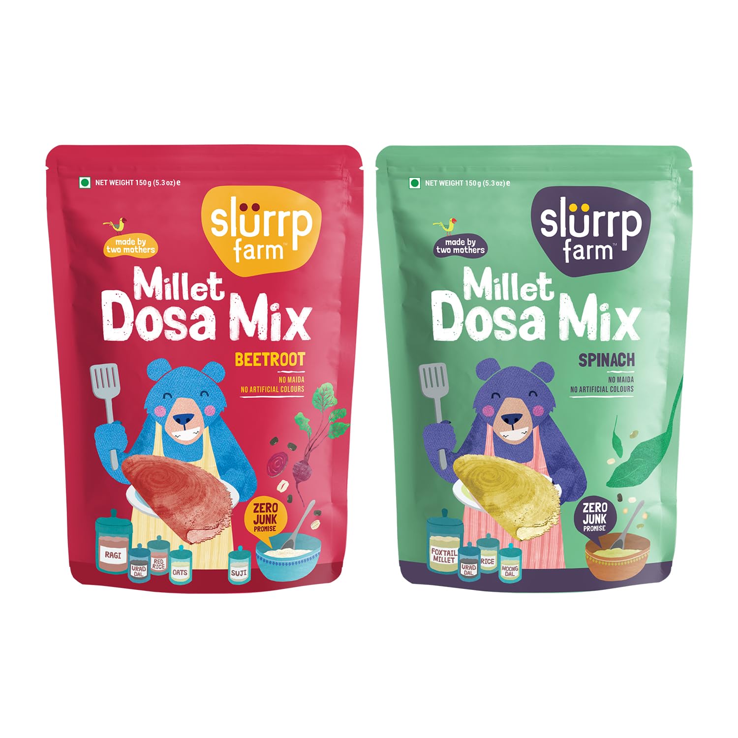 Slurrp Farm Millet Dosa Instant Mix, Supergrains Spinach And Beetroot, Natural And Healthy Food, 150g (Pack Of 2)