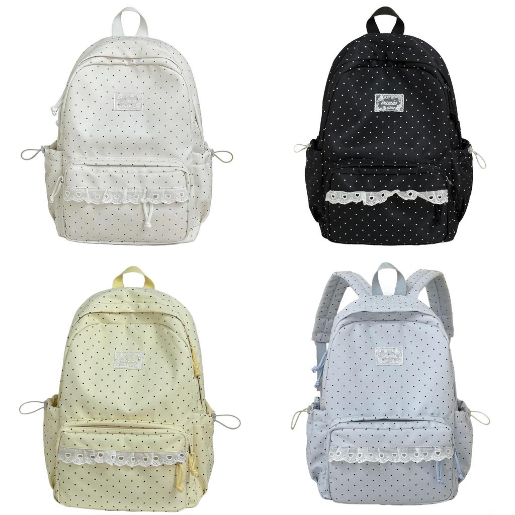 Jugendlicher Polka-Dot-Nylon-Schulrucksack Mit Atmungsaktiven Air-Cushion-Trägern Für Mittelschüler
