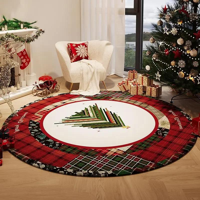 Christmas Round Rug, Soft Non-Slip Festive Atmosphere Floor Mat Living Room, Bedroom, Dining Room Rug Home Decor