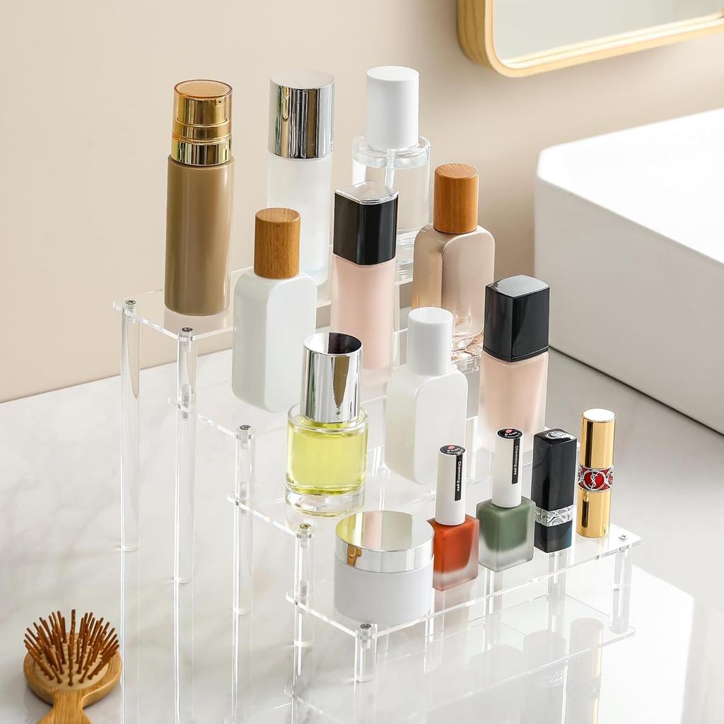 Transparent Acrylic Display Stand Pottery Storage Rack - Doll Clay Figurine Ladder Shelf for Makeup Organization Home Store