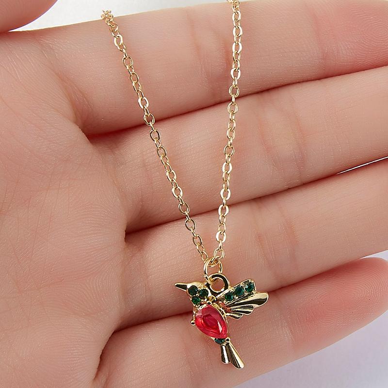 Crystal Animal Hummingbird Necklaces For Women, Fashion Jewelry, Gold Color Chain, Birds Pendant Choker Necklaces, Joyeria Mujer