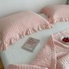 Sand Washed Cotton Quilted Bedspread Bedding Set 3pcs - Ruffle Design, Natural Plant Dyed Lightweight Summer Quilt for Home Deco