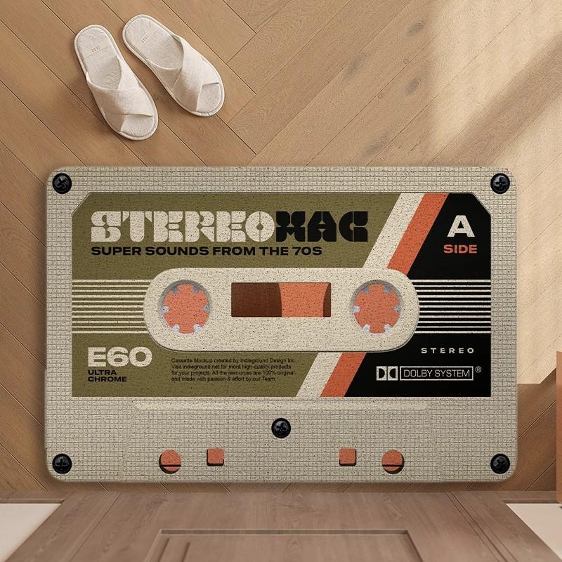 Home Floor Mat Retro Cassette Tape Bedroom Bathroom Kitchen Dirt Resistant Easy To Decorate Home Floor Mat Adjustable Floor Mat