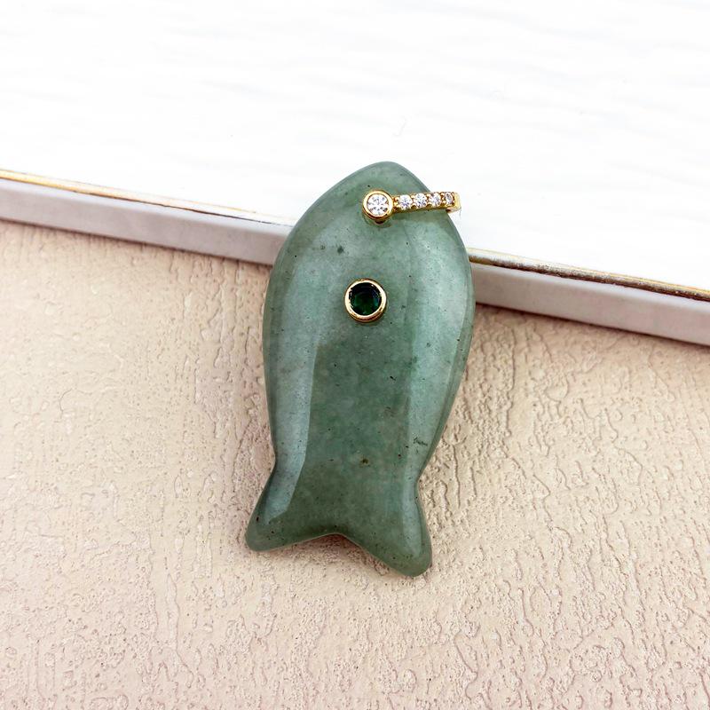 Natural Crystal Fish-Shaped Pendant: Red Agate, Lapis Lazuli, Tiger Eye, Jade Clavicle Chain