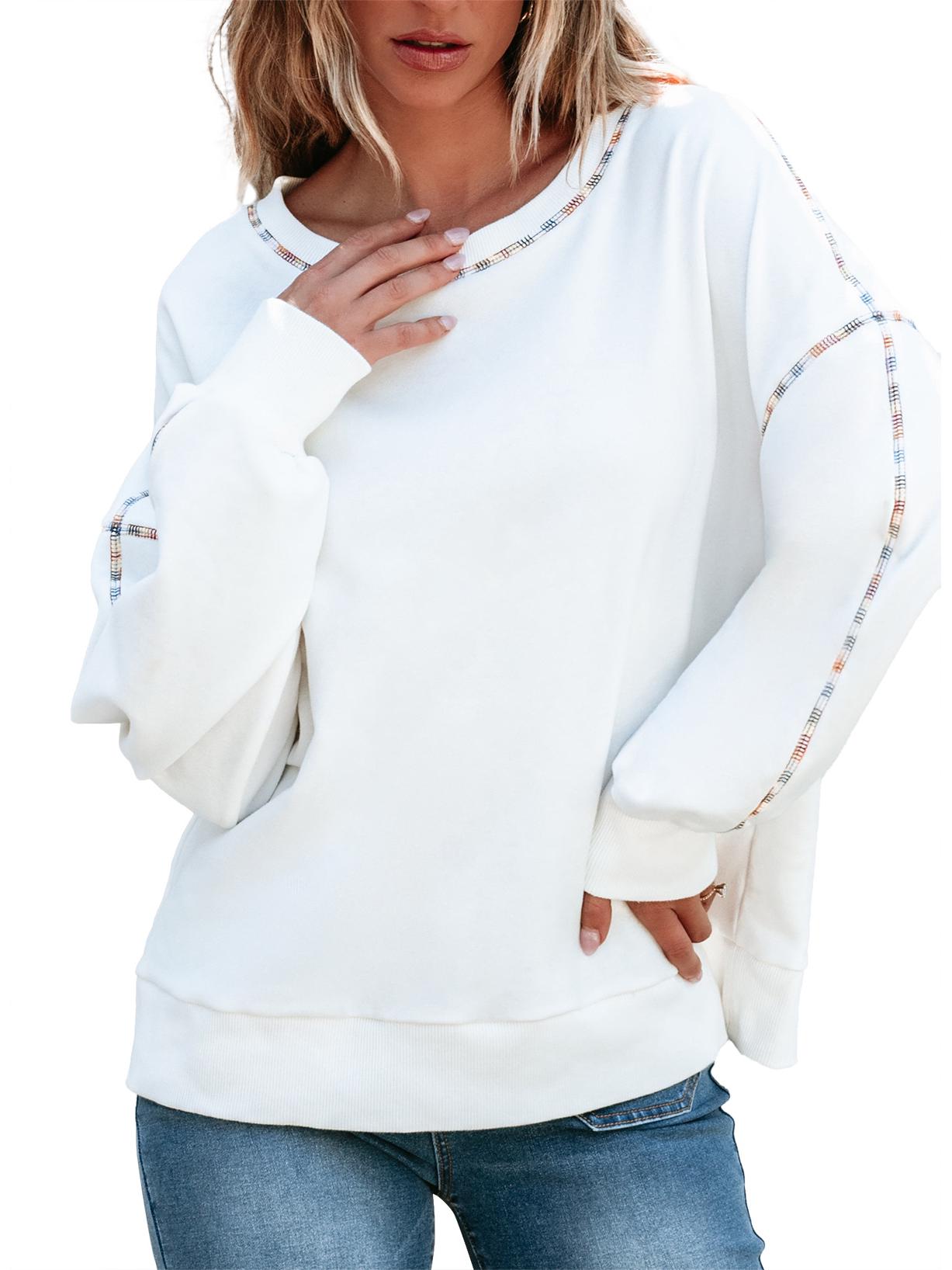 

Европейский и американский свитшот с отделкой в стиле колор-блок: Женский осенний повседневный пуловер. L белый