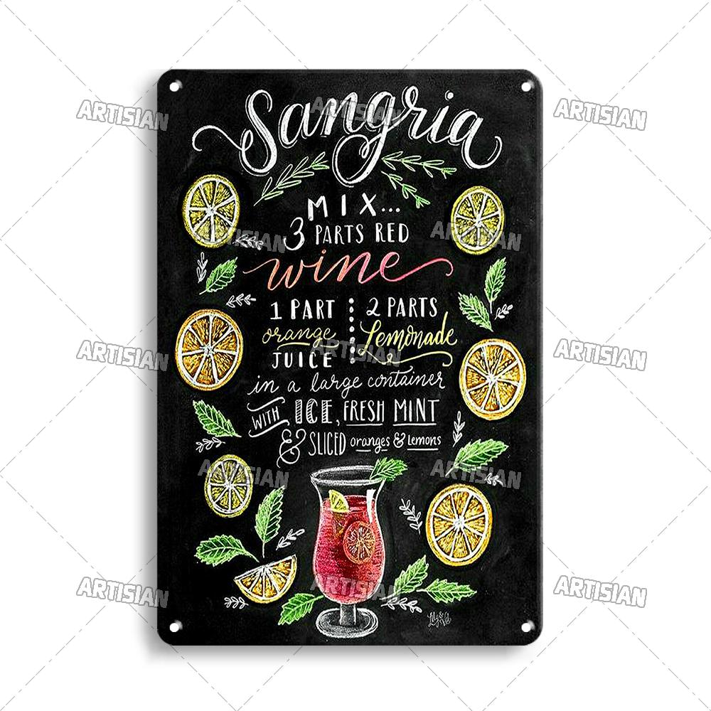 Mfoever Tin Sign Vintage Cocktail Recipe Metal Tin Sign Retro Bar Drink Menu Wall Art Decor for Pub Bar Man Cave Kitchen Rustic Iron Painting Pla