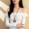Vintage Long Brown Ring Pendant Necklace Women'S Sweater Atmospheric High-End High-End Sweater Chain Clothes Neck Chain