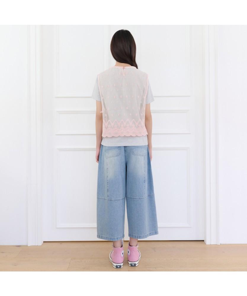 THURSDAY ISLAND Floral Embroidery Mesh Sleeveless Blouse_T264Mbl284W