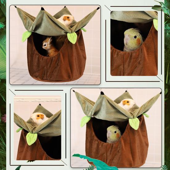 Papegoja Hängmatta Dubbellager Stort Utrymme med Krokar Andas Håll Varmt Vila Och