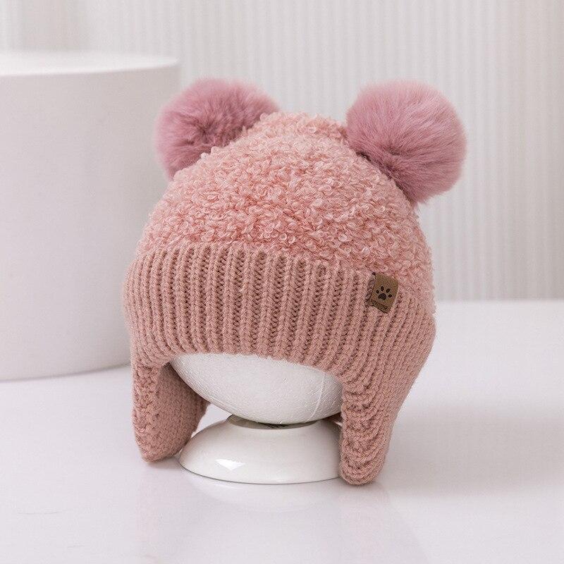 Baby Winter Beanie Hat for Kids, Soft Warm Cotton Ear Protection Cap, Pink, 3-18 Months, 44-50 cm