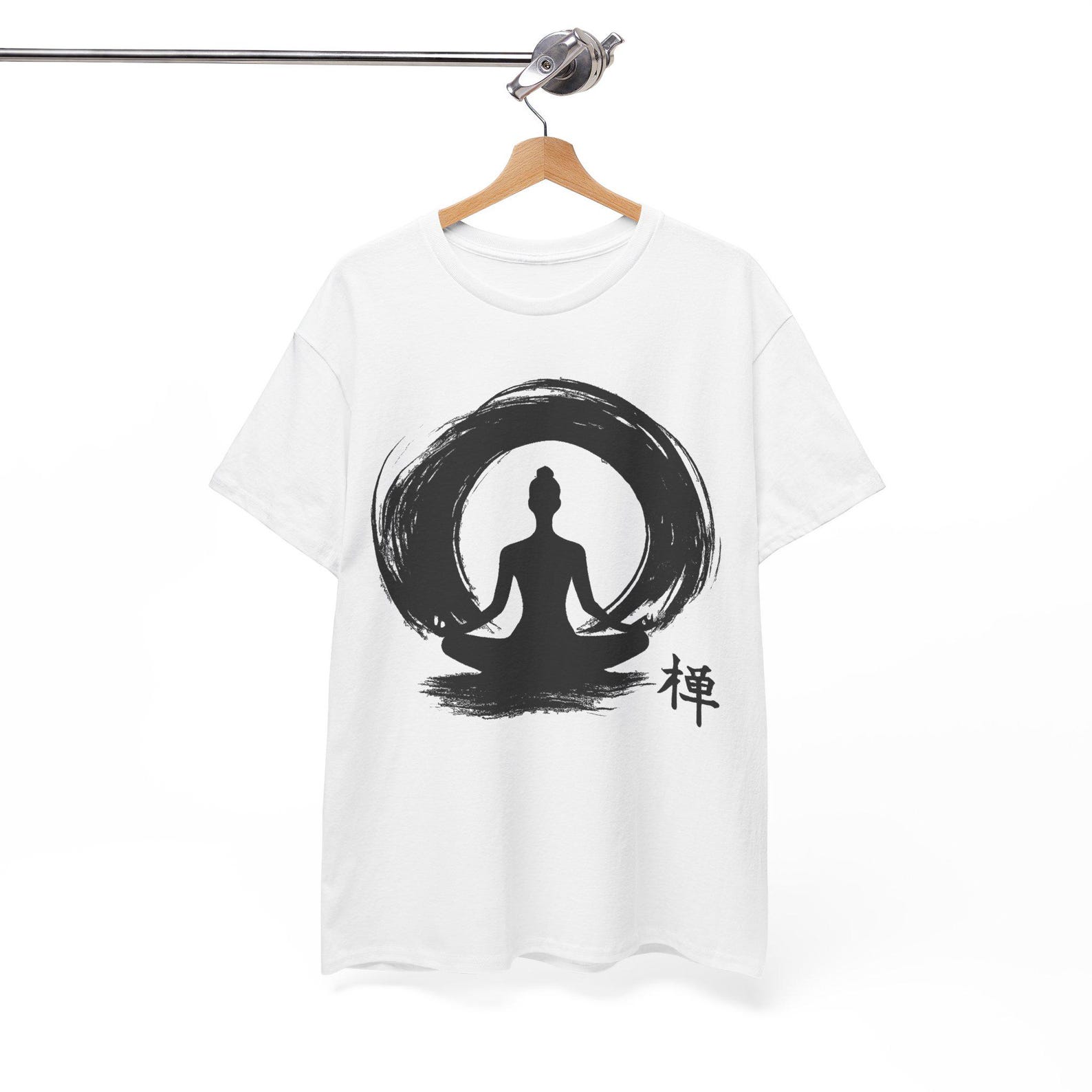 Zen Meditation Buddha Tee - Japanese Enso Brush Circle, Kanji T shirt M