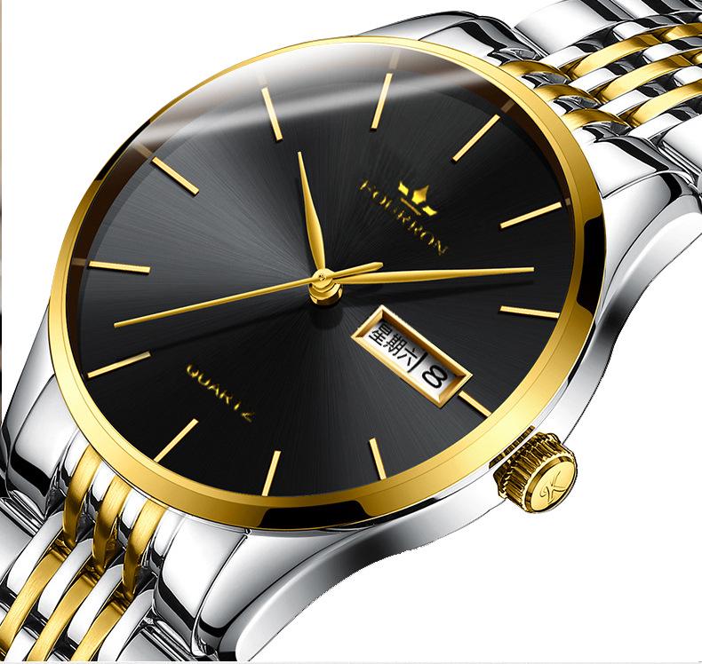 FOURRON Men's Quartz Watch - Waterproof, Ultra-Thin Steel Band with Calendar