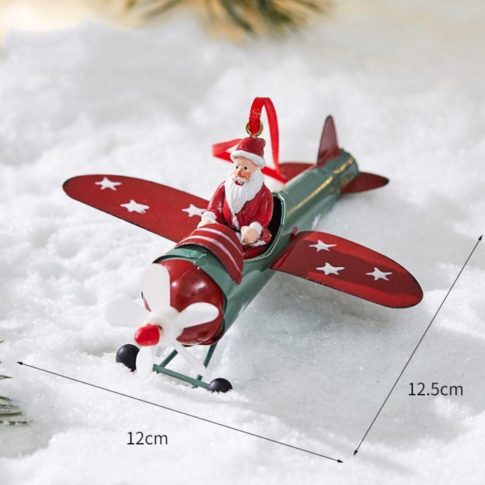 Iron Christmas Airplane Pendant Santa Flying Plane Hot Air Balloon Christmas Tree Hangers Durable Hanging Rope