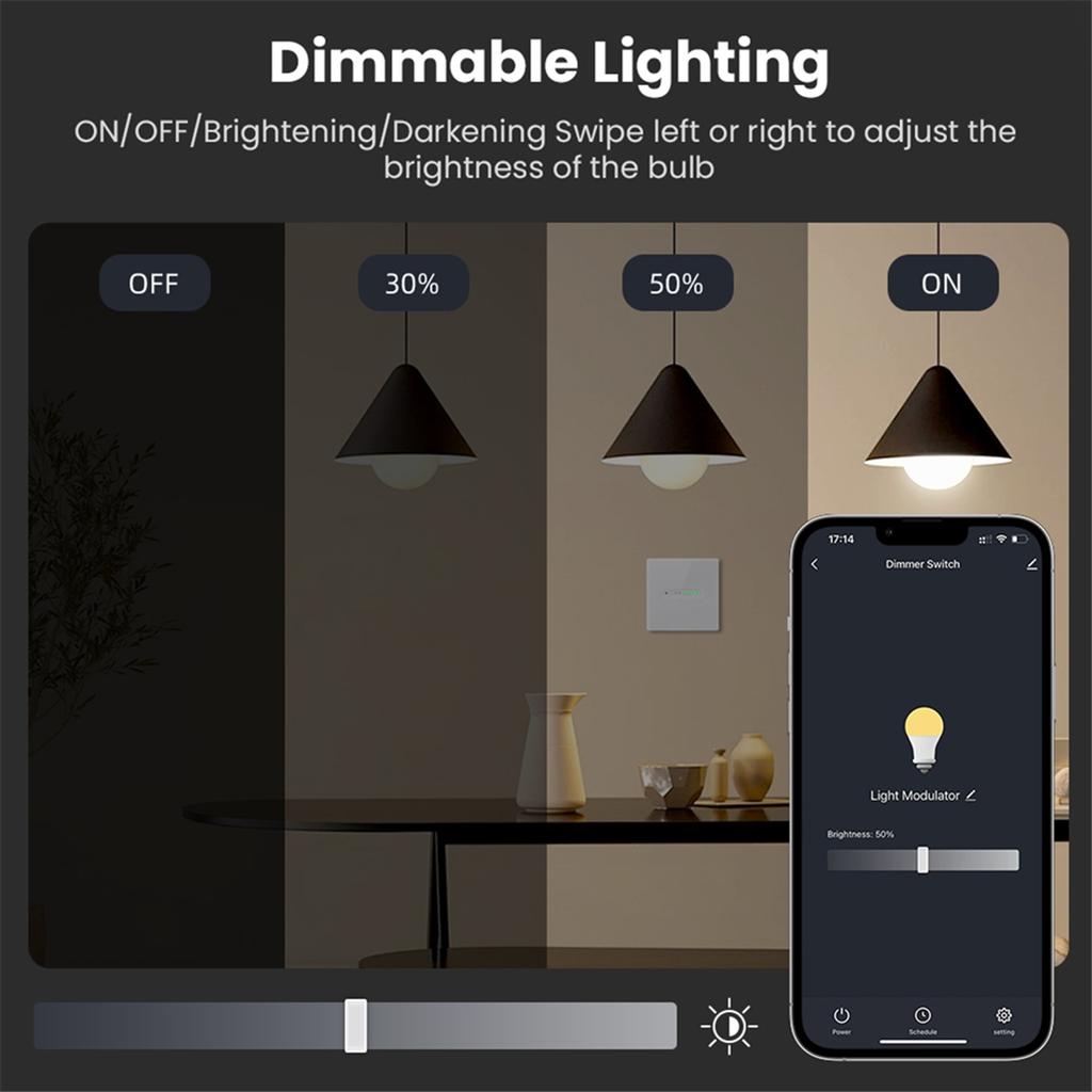 A95I-Tuya WLAN Dimmerschalter EU Glasplatte Touch Lichtregler APP Fernbedienung Funktioniert mit Alexa Google Home