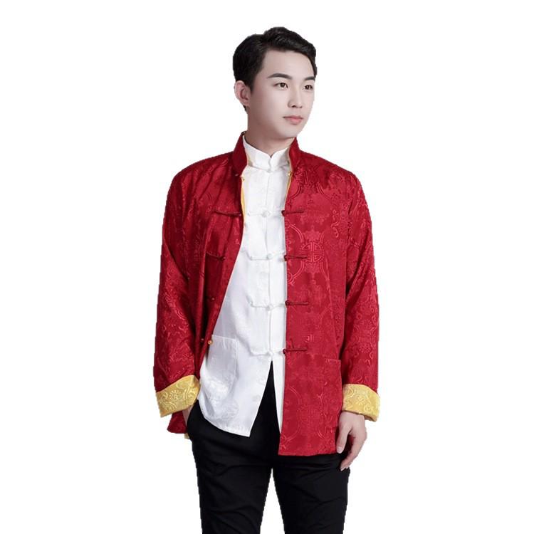 Men's Reversible Tang Suit Top - Retro Chinese Style, Stand Collar, Frog Button, Long Sleeve Outerwear