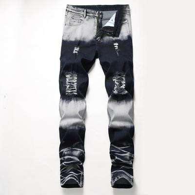2024 European And American New Elastic Leg Zipper Decorative Jeans For Men, Broken Hole Grinding White Trendy Pants For Men