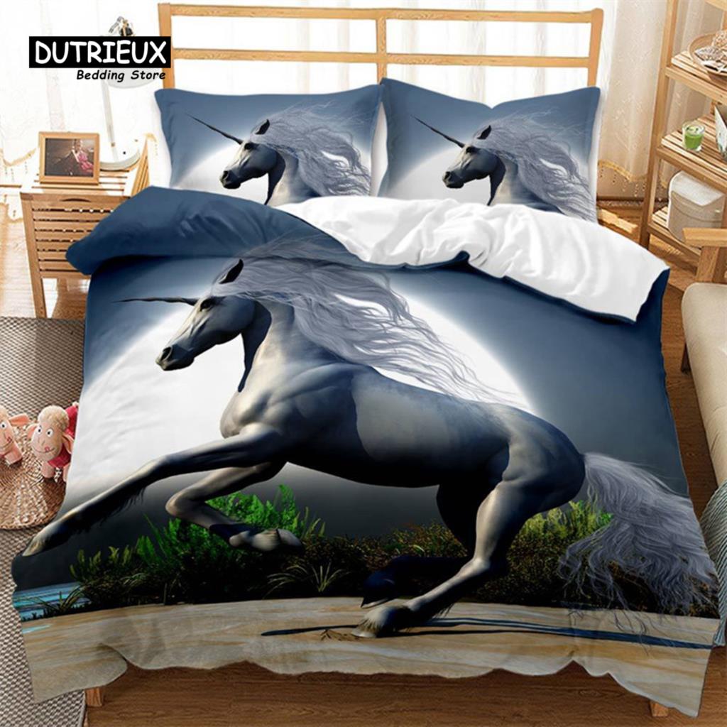 

Комплект постельного белья Unicorn King Queen для детей, девочек и подростков, радужный цветочный ловец снов, пододеяльник из микрофибры, домашний текстиль EU single(135x200cm)