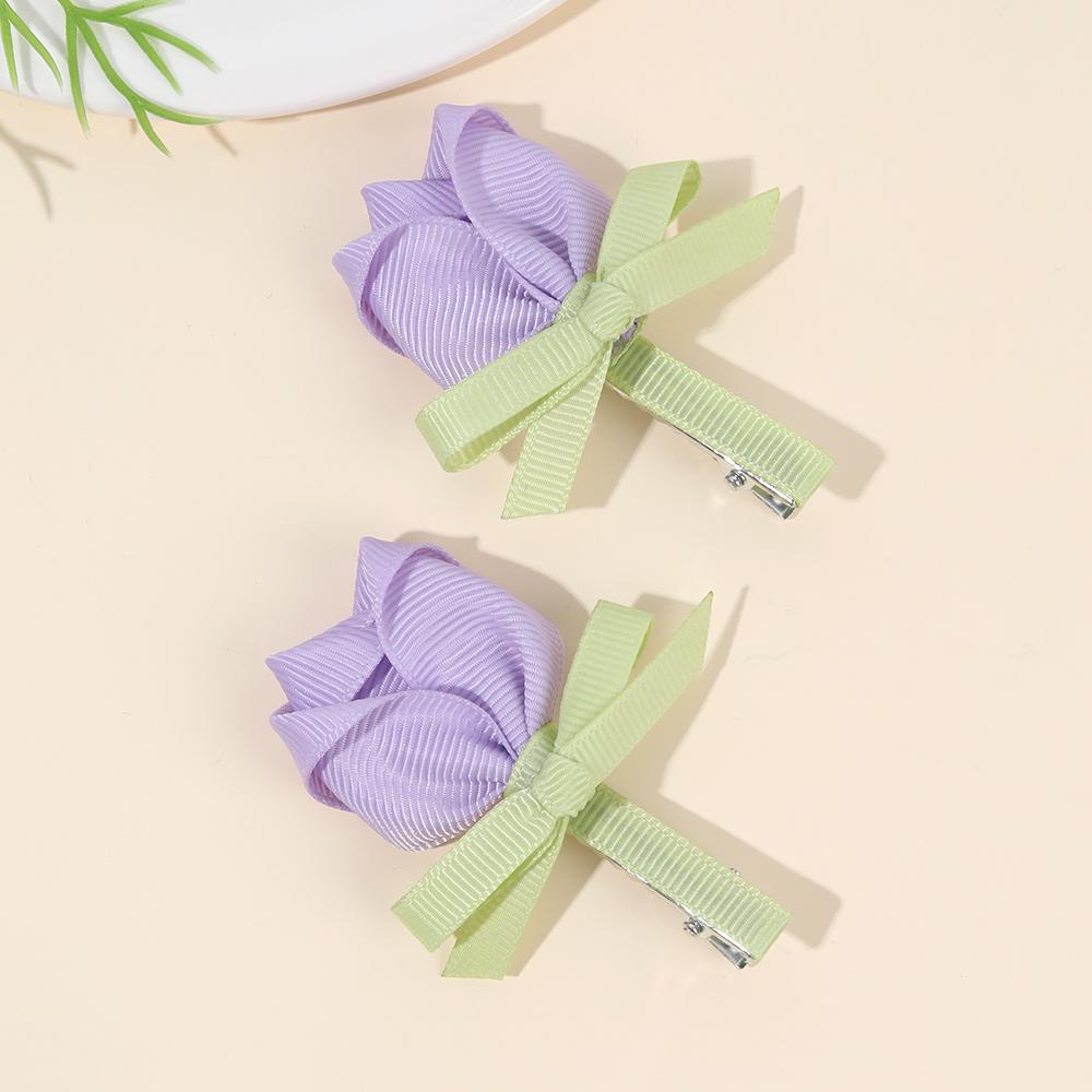 2Pcs Tulip Floral Hair Clips 3D Flower Ribbon Bow Hairpin Korean Style Spring Sweet Baby Girl Children Hair Accessories Headwear