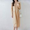 Women's Long Loose Pure Wool Knit Dress - Single-Breasted Round Neck for Autumn and Winter.
