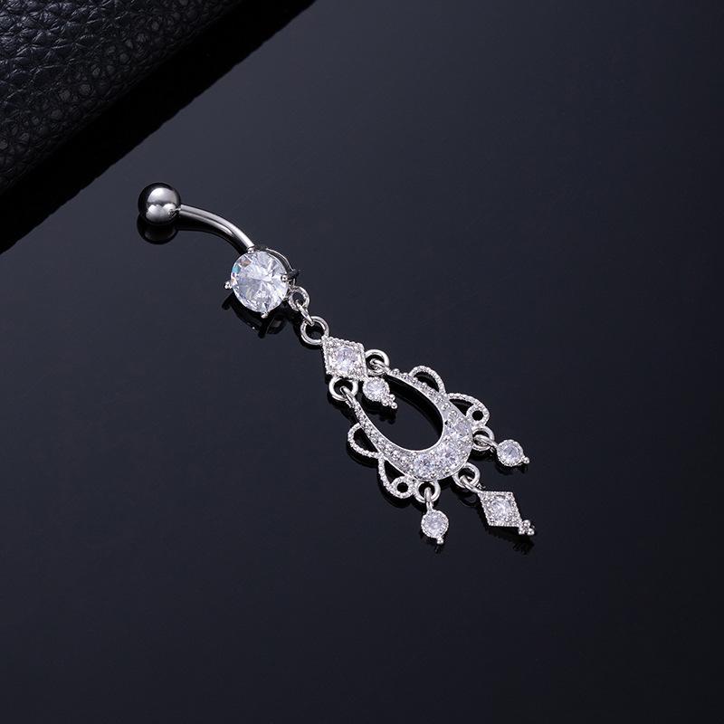 Colored Zircon Spiral Navel Nail Wind Star Moon Navel Ring Pierced Tassel Navel Buckle