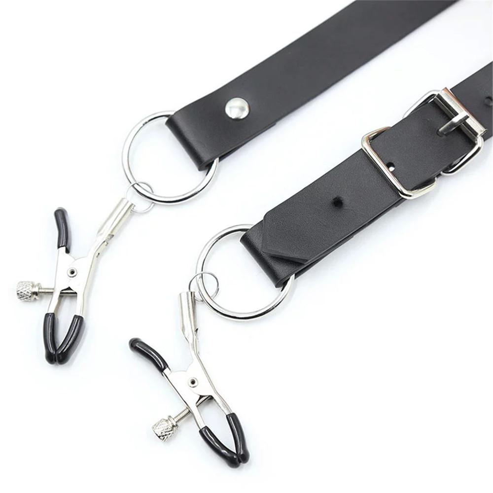 Sexy Flirt Labia Spreader Spona na prsa Svorky na bradavky Kůže Bdsm Bondage Slave Fetish Erotický nástroj Sexuální hračky pro ženy Hry pro dospělé