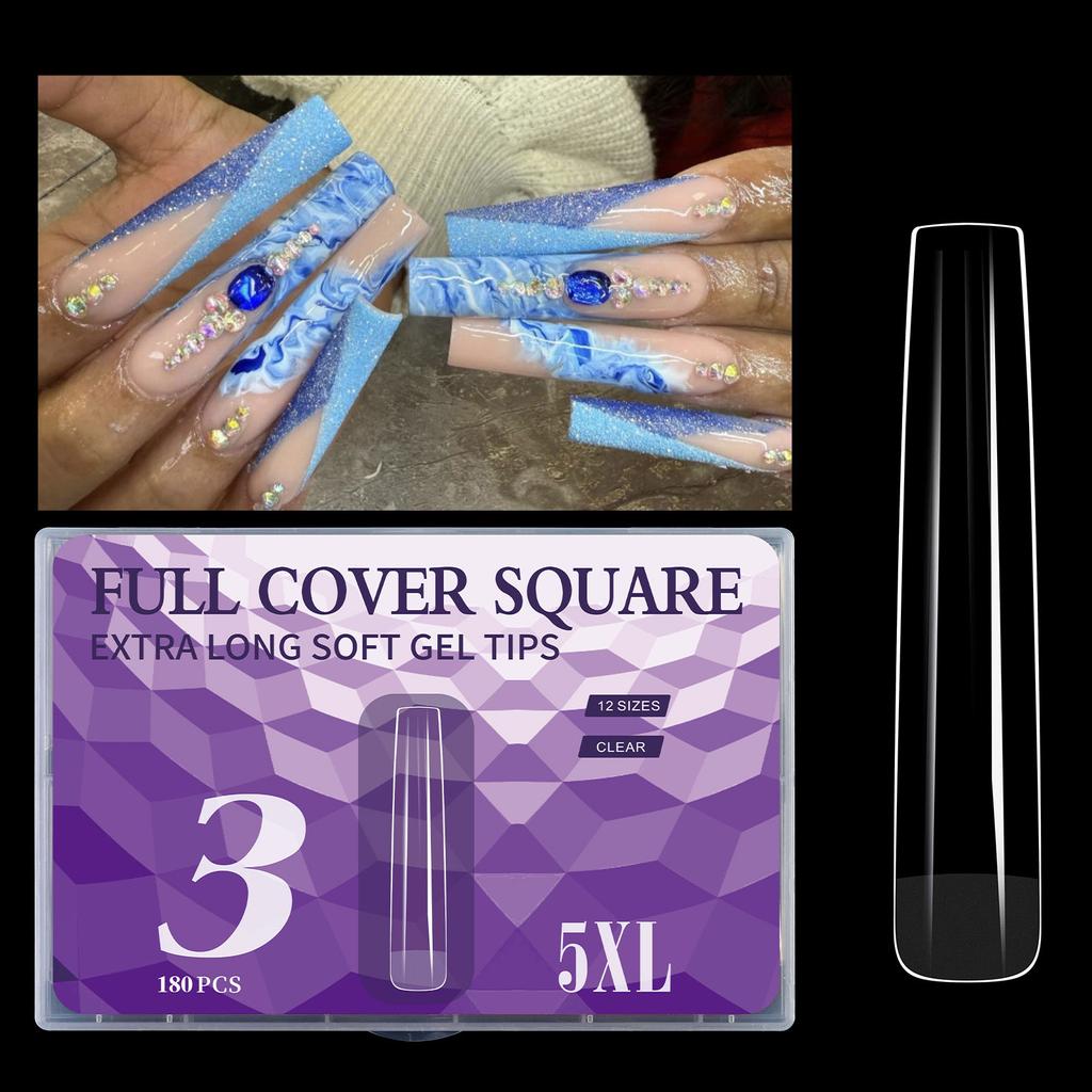 180pcs Extreme Super Long 5XL Transparent Nail Tips for Salon Quality French Nail Art Wedding Party Nail Decorations