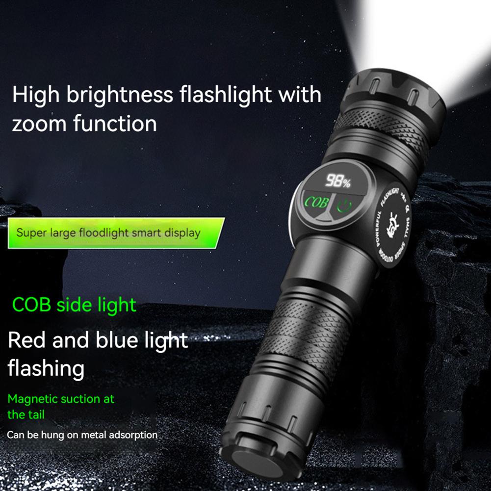 Portable LED COB Flashlight Waterproof Emergency Torch Rechargeable Magnetic Camping Strong Light Flashlight with LED Display