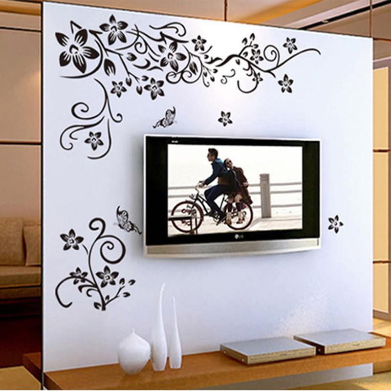 Beautiful Butterfly Vine Flower Vinyl Wall Decals Featuring Stylish Plant Theme For Home Enhancement