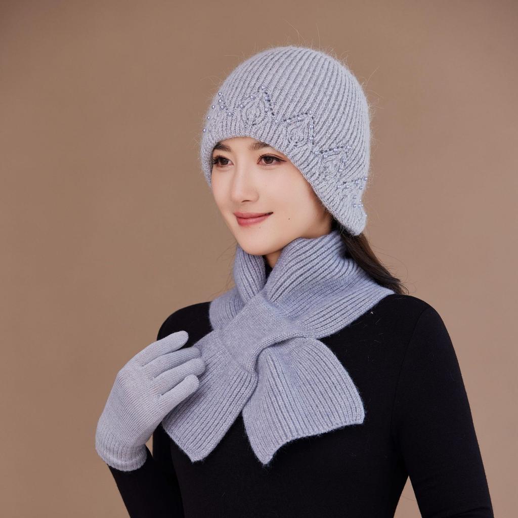 Autumn and Winter Middle  Aged and Elderly Mother's Hat Rabbit Plush Woolen Hat Old Lady's Plush Duck Tongue Women's Warm Knitted Hat