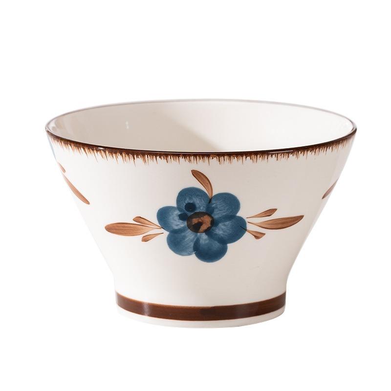Hand painted rui blue hat bowl household ceramic tall rice bowl noodle bowl fruit bowl salad bowl