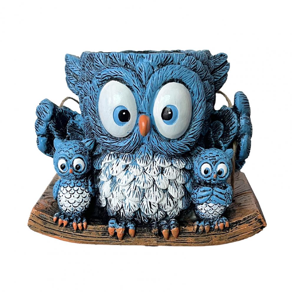 

Керамический горшок для цветов в виде совы, многослойная текстура, синяя сова, подвесной горшок из смолы, погодоустойчивый, для помещений и улицы