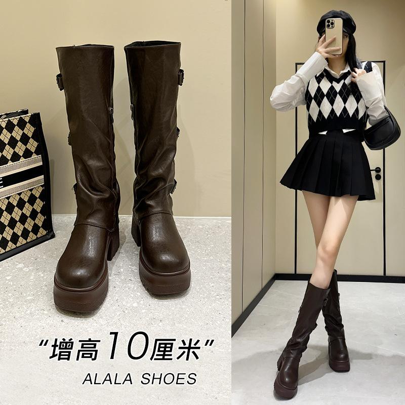 New Knight Boots Boots Boots 2025 Black Autumn Winter Small Boots Women's High Boots Thick Legs Thick Sole