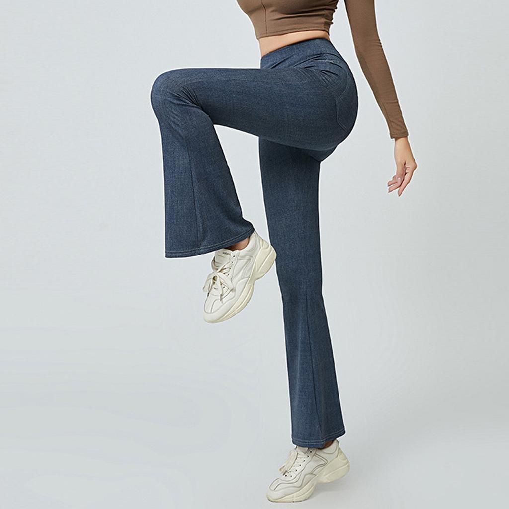Damen Frühling Elastische High-Waist Micro-Cropped Jeans Weites Bein Verlängerte Schlaghosen