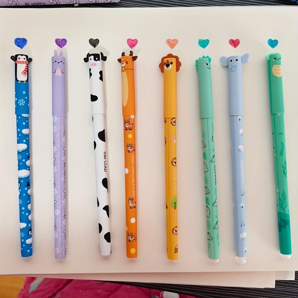 8pcs/Set Colorful Erasable Cartoon Gel Pens, 8 Colors, Cute Cartoon Design, 0.5mm Refill, Note-Taking, Marking, Pens for Writing